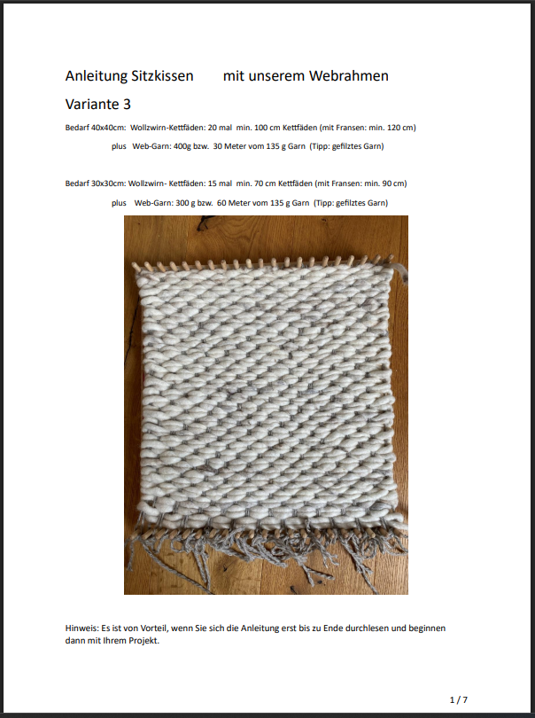 Anleitung Sitzkissen Variante 3 zum Webrahmen