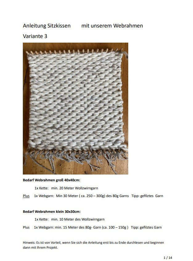 Anleitung Sitzkissen Variante 3 zum Webrahmen